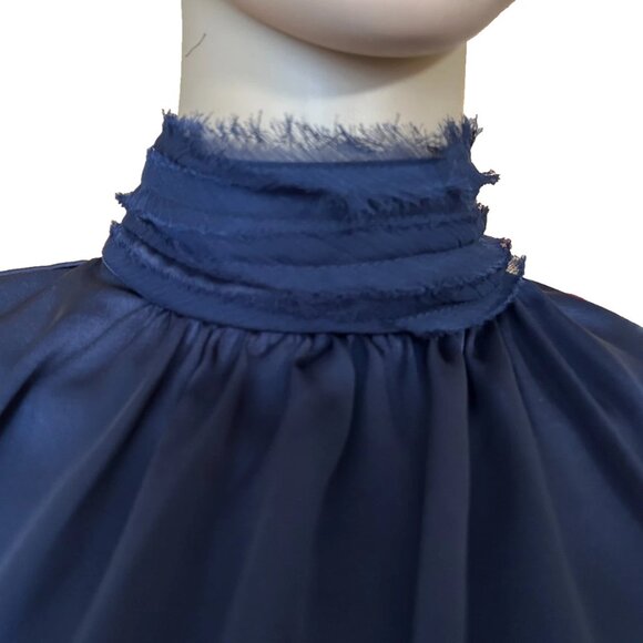 🛍️ NWOT 🛍 Zara Navy Long Sleeve Holiday Party Christmas Blouse XS - Picture 3 of 4